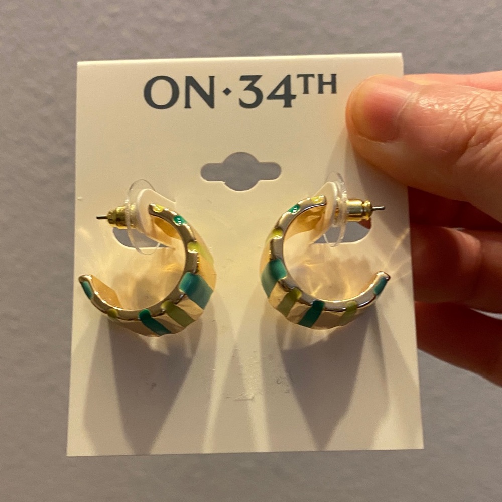 ON 34TH Gold and Green Striped Hoop Earrings
